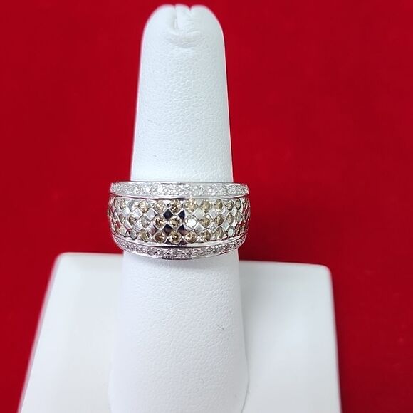 Levian signed 14K White Gold Chocolate Diamond  wide cigar Band Ring size 7.75 - Picture 1 of 3